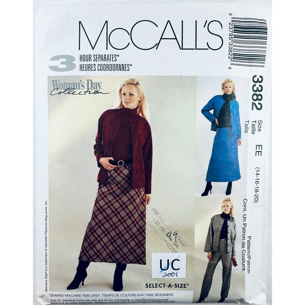 McCalls 3382 Misses Bias Skirt Blazer Pants EASY Sewing Pattern PLUS Sz 14-20 UC